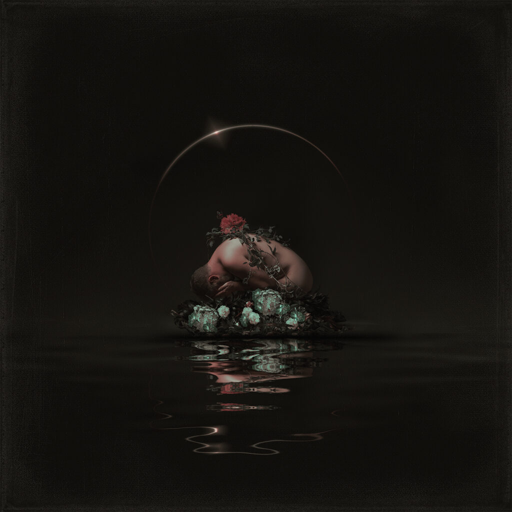 Ace Photography Zaltbommel Fine art beeld van Ace in een nest omringd met water en bloemen